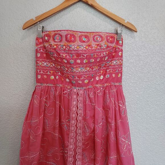 Cynthia Steffe Pink Embroidered Floral Tube Top Dress Size 10 - Picture 3 of 13